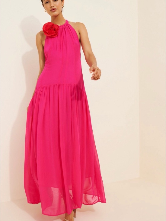 FARM Rio Dresses & Skirts - FARM Rio Hot Pink Halter Maxi Dress with Floral Accent